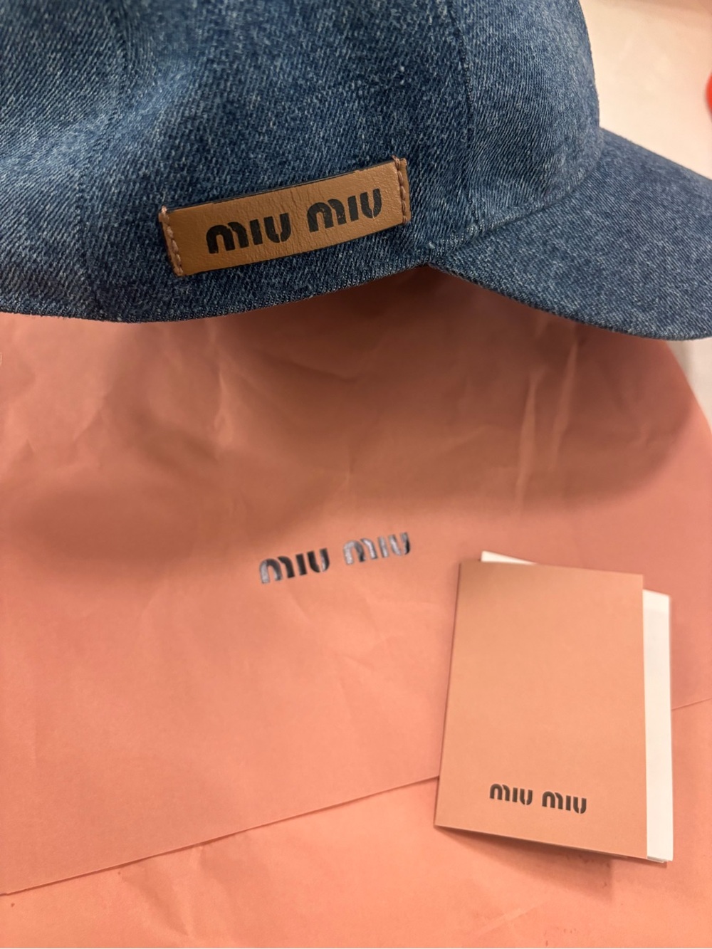 Miu Miu Denim Baseball Cap with Leather Logo Patch - Blue